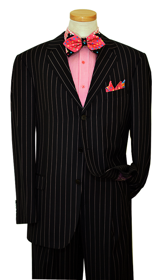 Mecca "Z23" Black With Pink Pinstripes Super 120'S Hand-Pick Stitching Suit RI0004 - Click Image to Close